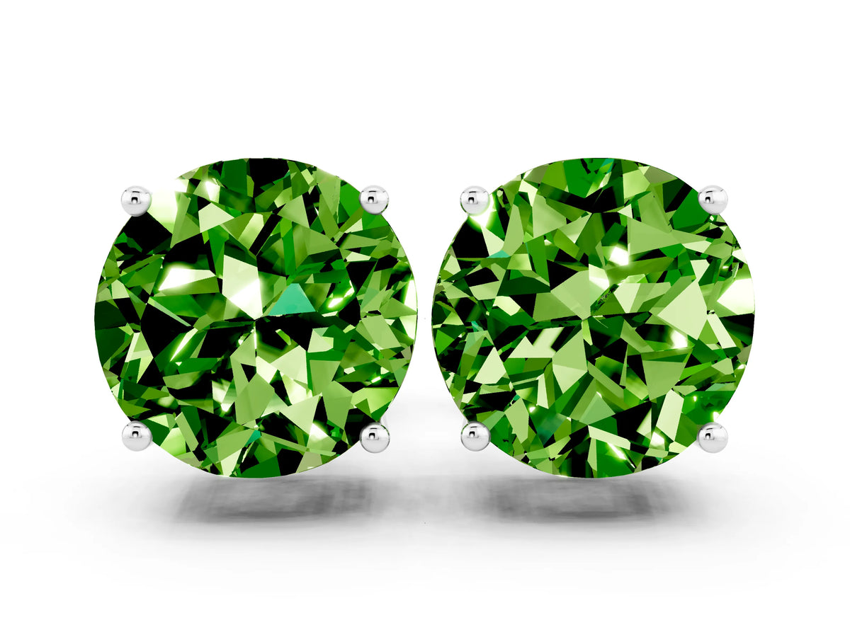 Round Cut Peridot Stud Earrings in White gold with Basket Setting