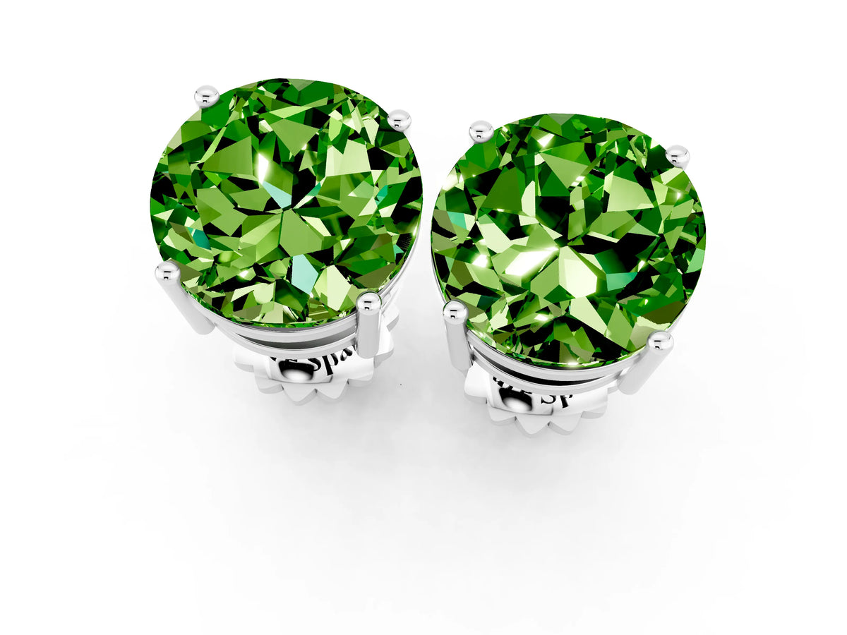 Round Cut Peridot Stud Earrings in White gold with Basket Setting_1
