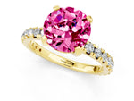 Round Cut Pink Sapphire Pavé Solitaire Ring in Yellow gold with Round Pavé Band and Prong Setting_1