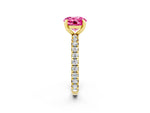 Round Cut Pink Sapphire Pavé Solitaire Ring in Yellow gold with Round Pavé Band and Prong Setting_2