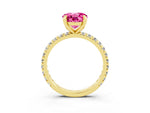 Round Cut Pink Sapphire Pavé Solitaire Ring in Yellow gold with Round Pavé Band and Prong Setting_3