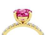 Round Cut Pink Sapphire Pavé Solitaire Ring in Yellow gold with Round Pavé Band and Prong Setting_4