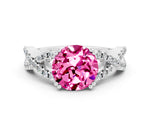 Round Cut Pink Sapphire Solitaire Ring in Platinum with Interwoven Pavé Band and Prong Setting_6