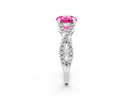 Round Cut Pink Sapphire Solitaire Ring in Platinum with Interwoven Pavé Band and Prong Setting_8