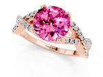 Round Cut Pink Sapphire Solitaire Ring in Rose gold with Interwoven Pavé Band and Prong Setting_1