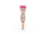 Round Cut Pink Sapphire Solitaire Ring in Rose gold with Interwoven Pavé Band and Prong Setting_2