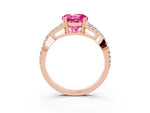 Round Cut Pink Sapphire Solitaire Ring in Rose gold with Interwoven Pavé Band and Prong Setting_3