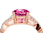 Round Cut Pink Sapphire Solitaire Ring in Rose gold with Interwoven Pavé Band and Prong Setting_4