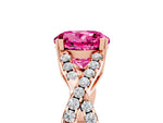 Round Cut Pink Sapphire Solitaire Ring in Rose gold with Interwoven Pavé Band and Prong Setting_5