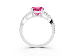 Round Cut Pink Sapphire Solitaire Ring in White gold with Interwoven Pavé Band and Prong Setting_3