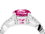 Round Cut Pink Sapphire Solitaire Ring in White gold with Interwoven Pavé Band and Prong Setting_4