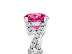 Round Cut Pink Sapphire Solitaire Ring in White gold with Interwoven Pavé Band and Prong Setting_5