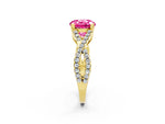 Round Cut Pink Sapphire Solitaire Ring in Yellow gold with Interwoven Pavé Band and Prong Setting_2
