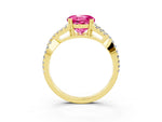 Round Cut Pink Sapphire Solitaire Ring in Yellow gold with Interwoven Pavé Band and Prong Setting_3