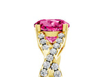 Round Cut Pink Sapphire Solitaire Ring in Yellow gold with Interwoven Pavé Band and Prong Setting_5