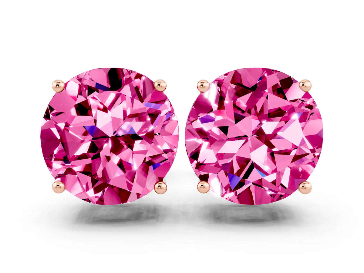 Round Cut Pink Sapphire Stud Earrings in Rose gold with Basket Setting