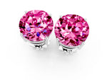 Round Cut Pink Sapphire Stud Earrings in White gold with Basket Setting_1