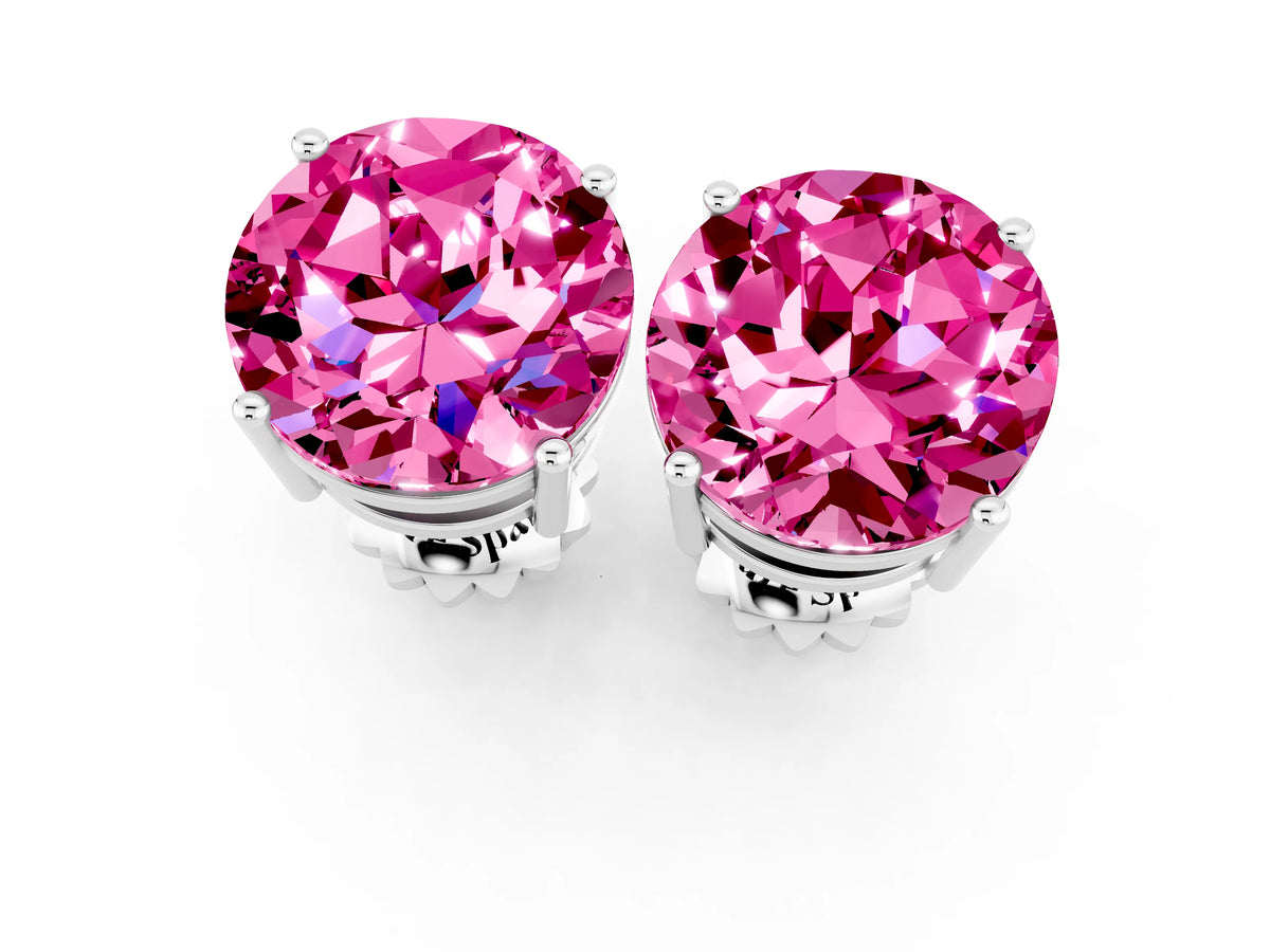 Round Cut Pink Sapphire Stud Earrings in White gold with Basket Setting_1