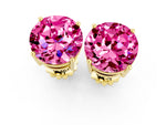 Round Cut Pink Sapphire Stud Earrings in Yellow gold with Basket Setting_1