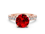 Round Cut Ruby Pavé Solitaire Ring in Rose gold with Round Pavé Band and Prong Setting