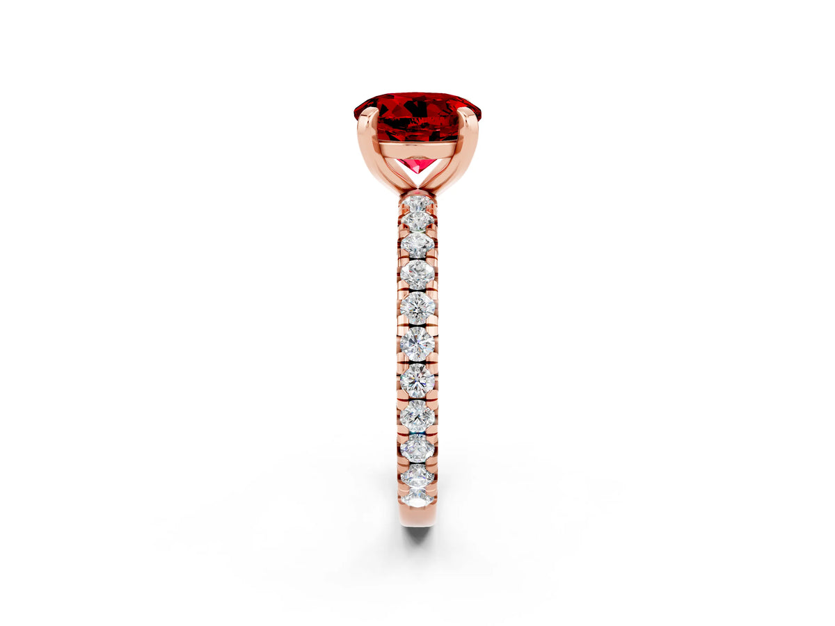 Round Cut Ruby Pavé Solitaire Ring in Rose gold with Round Pavé Band and Prong Setting_2