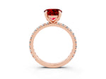 Round Cut Ruby Pavé Solitaire Ring in Rose gold with Round Pavé Band and Prong Setting_3