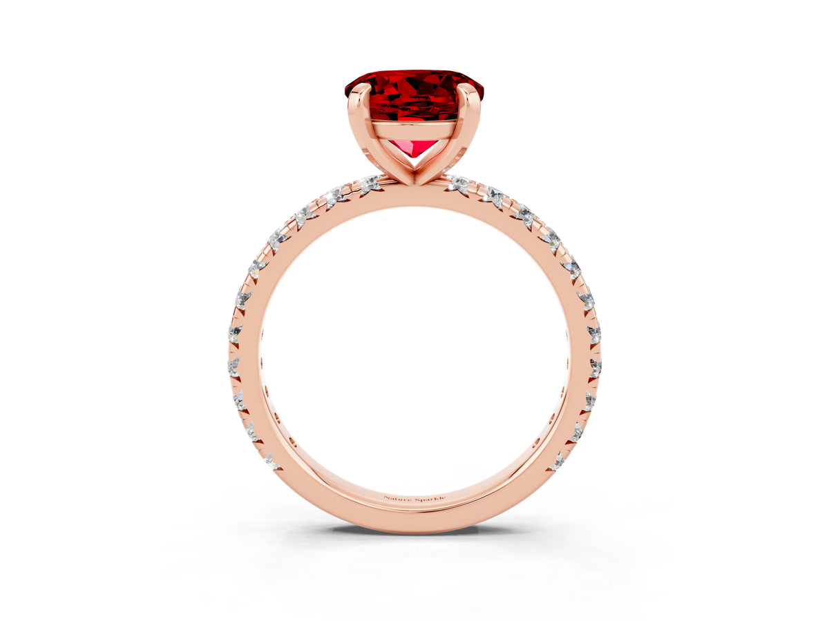 Round Cut Ruby Pavé Solitaire Ring in Rose gold with Round Pavé Band and Prong Setting_3