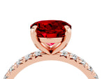 Round Cut Ruby Pavé Solitaire Ring in Rose gold with Round Pavé Band and Prong Setting_4