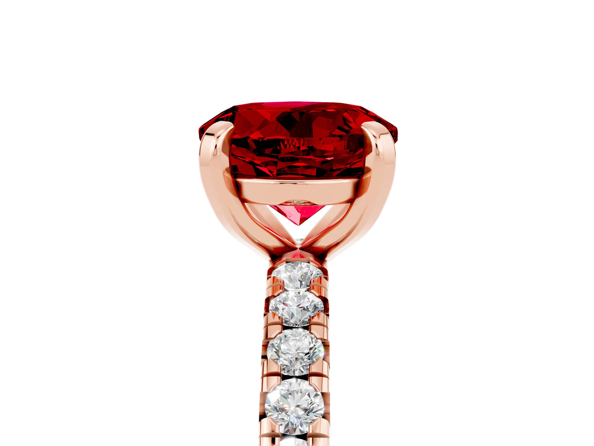 Round Cut Ruby Pavé Solitaire Ring in Rose gold with Round Pavé Band and Prong Setting_5