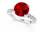 Round Cut Ruby Pavé Solitaire Ring in Silver with Round Pavé Band and Prong Setting_1