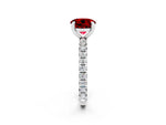 Round Cut Ruby Pavé Solitaire Ring in Silver with Round Pavé Band and Prong Setting_2