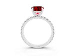 Round Cut Ruby Pavé Solitaire Ring in Silver with Round Pavé Band and Prong Setting_3