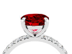 Round Cut Ruby Pavé Solitaire Ring in Silver with Round Pavé Band and Prong Setting_4