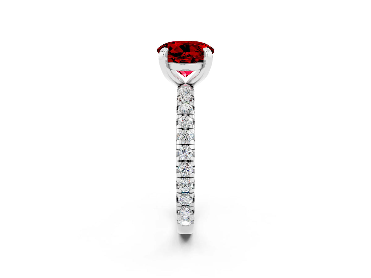 Round Cut Ruby Pavé Solitaire Ring in White gold with Round Pavé Band and Prong Setting_2