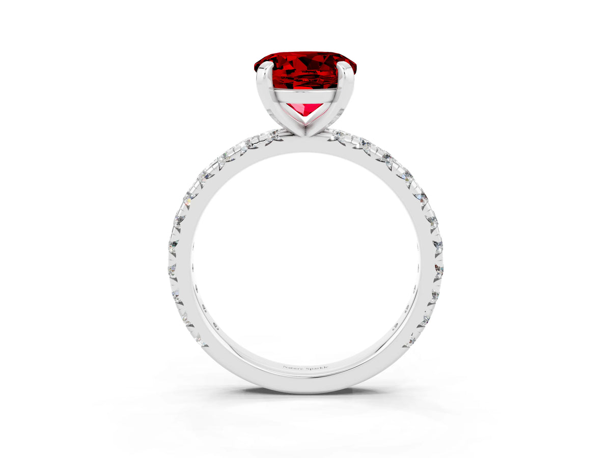 Round Cut Ruby Pavé Solitaire Ring in White gold with Round Pavé Band and Prong Setting_3