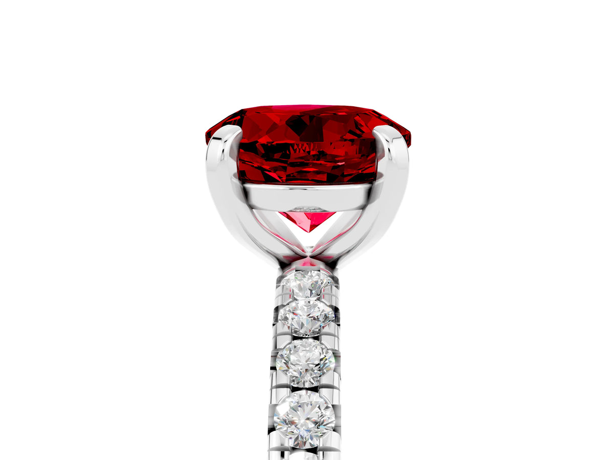 Round Cut Ruby Pavé Solitaire Ring in White gold with Round Pavé Band and Prong Setting_5