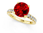 Round Cut Ruby Pavé Solitaire Ring in Yellow gold with Round Pavé Band and Prong Setting_1