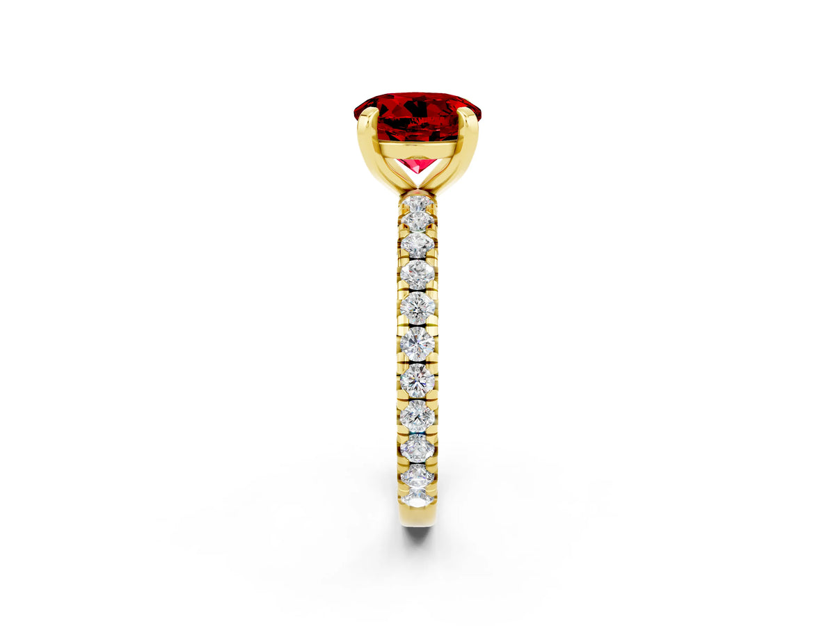 Round Cut Ruby Pavé Solitaire Ring in Yellow gold with Round Pavé Band and Prong Setting_2