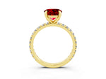 Round Cut Ruby Pavé Solitaire Ring in Yellow gold with Round Pavé Band and Prong Setting_3