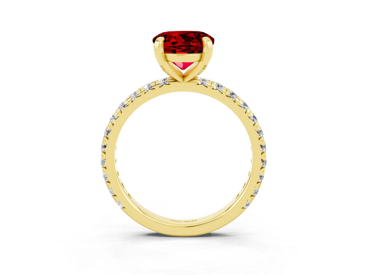 Round Cut Ruby Pavé Solitaire Ring in Yellow gold with Round Pavé Band and Prong Setting_3
