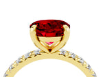 Round Cut Ruby Pavé Solitaire Ring in Yellow gold with Round Pavé Band and Prong Setting_4