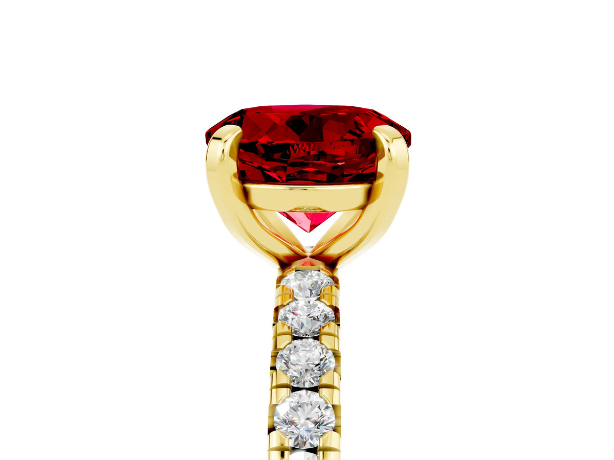 Round Cut Ruby Pavé Solitaire Ring in Yellow gold with Round Pavé Band and Prong Setting_5