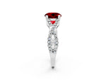 Round Cut Ruby Solitaire Ring in Platinum with Interwoven Pavé Band and Prong Setting_8