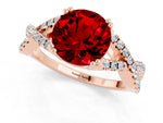 Round Cut Ruby Solitaire Ring in Rose gold with Interwoven Pavé Band and Prong Setting_1