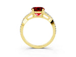 Round Cut Ruby Solitaire Ring in Yellow gold with Interwoven Pavé Band and Prong Setting_3