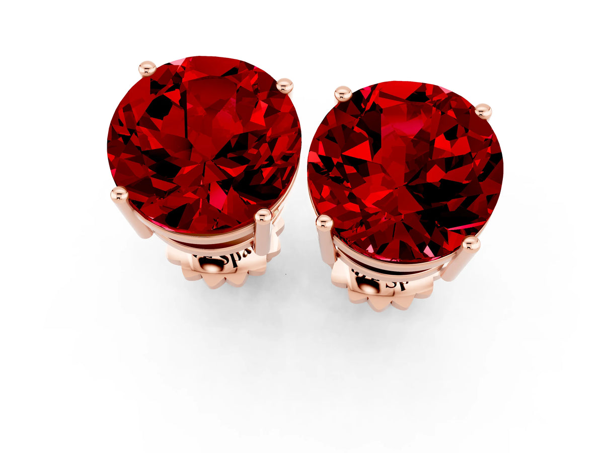 Round Cut Ruby Stud Earrings in Rose gold with Basket Setting_1