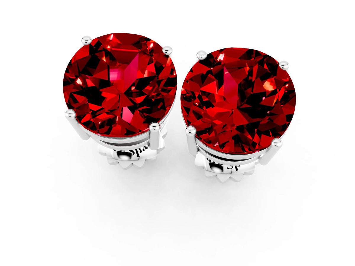 Round Cut Ruby Stud Earrings in White gold with Basket Setting_1
