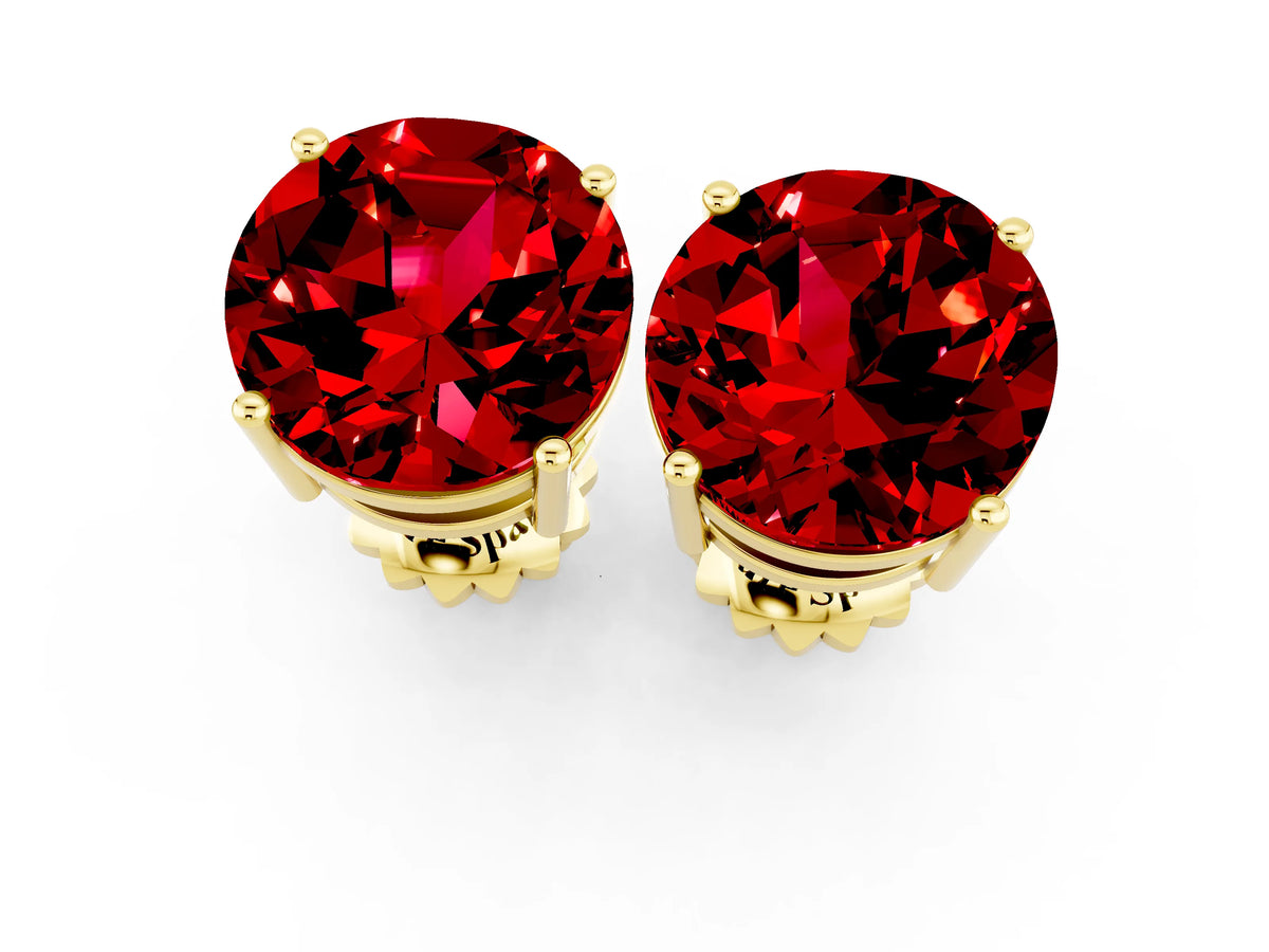 Round Cut Ruby Stud Earrings in Yellow gold with Basket Setting_1