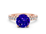 Round Cut Tanzanite Pavé Solitaire Ring in Rose gold with Round Pavé Band and Prong Setting