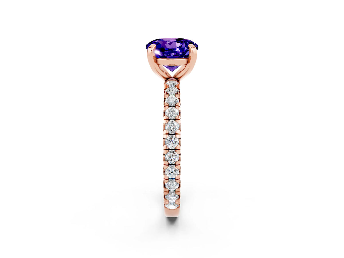 Round Cut Tanzanite Pavé Solitaire Ring in Rose gold with Round Pavé Band and Prong Setting_2